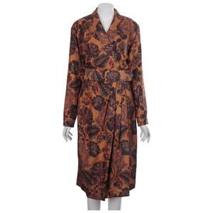 Brooks Brothers Dress XS/S Burnt Orange Print Silk Long Sleeve Belted Vintage